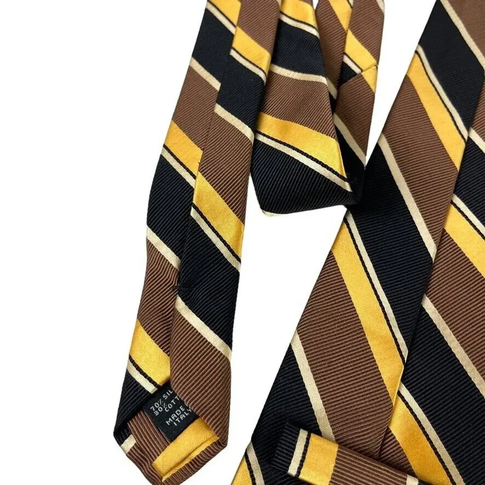 Jos A Bank Signature Collection Mens Striped Italy Made Brown Yellow Tie Necktie
